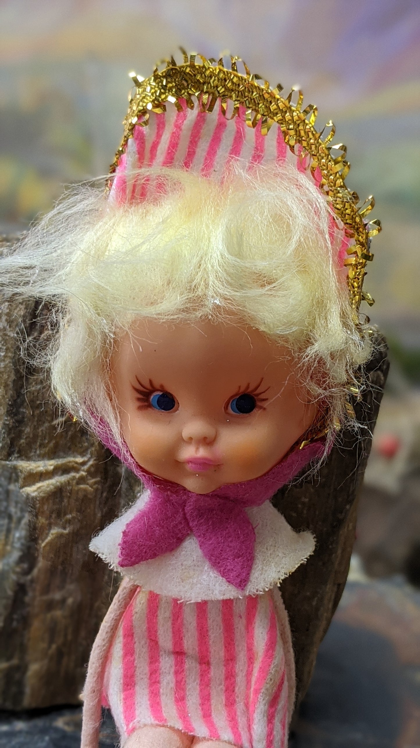 Vintage mini pink striped elf girl