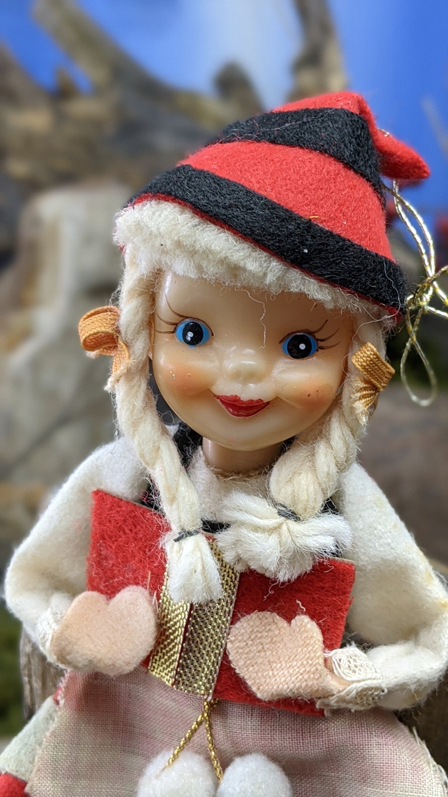 Vintage dutch girl elf Christmas ornament