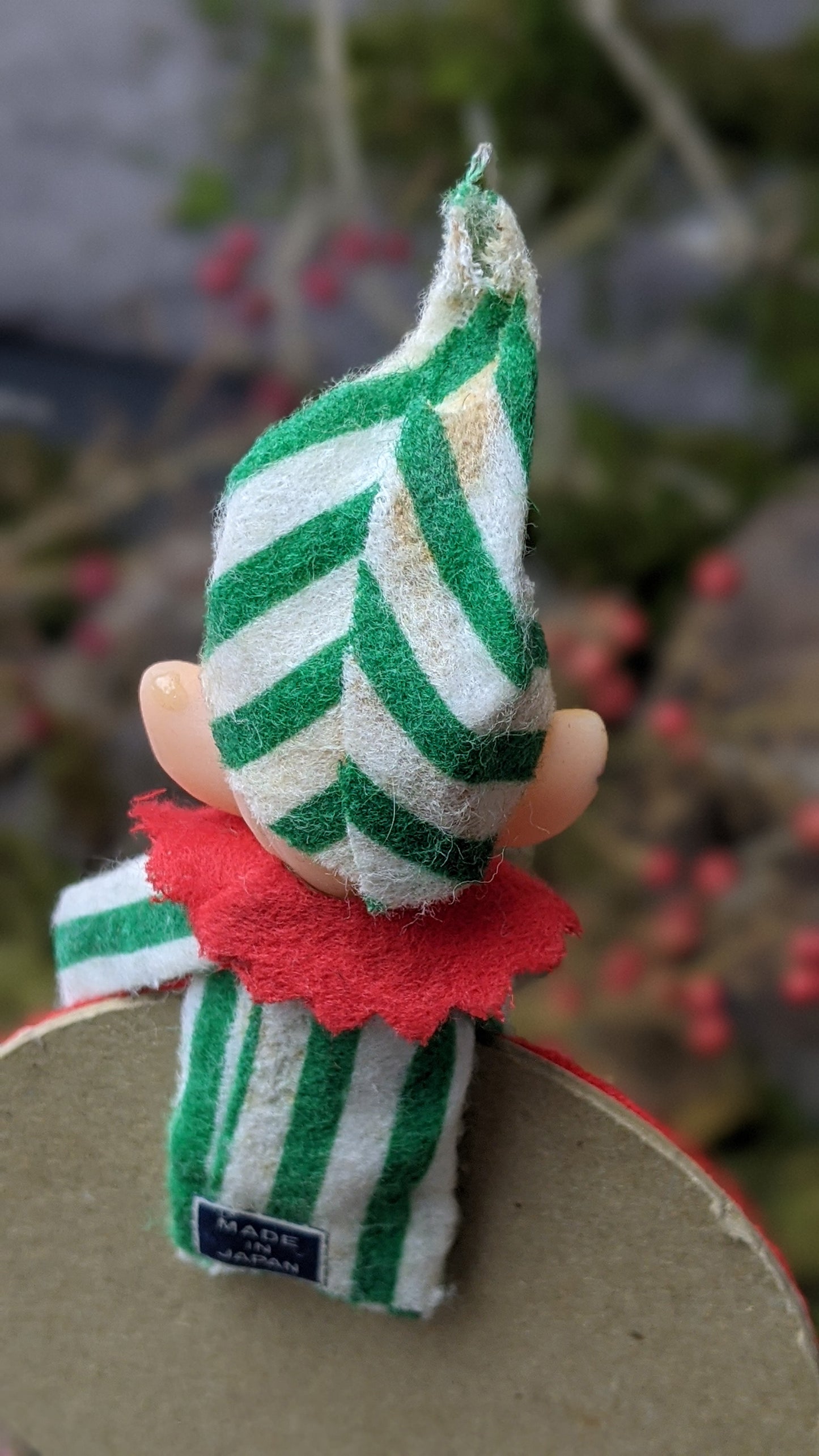 Vintage knee hugger elf on balloon