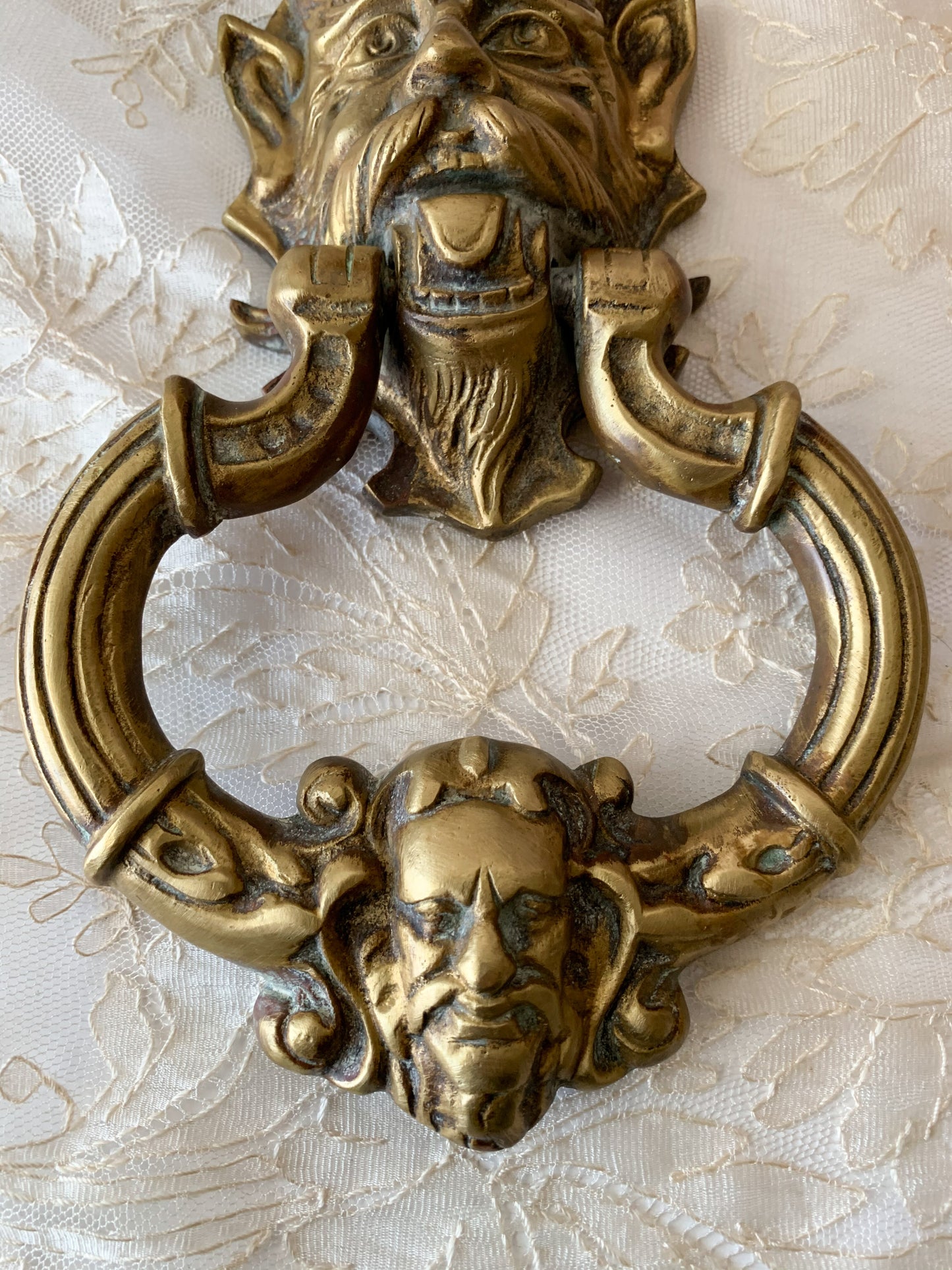 Devil door knocker brass creepy gothic figural Krampus hardware