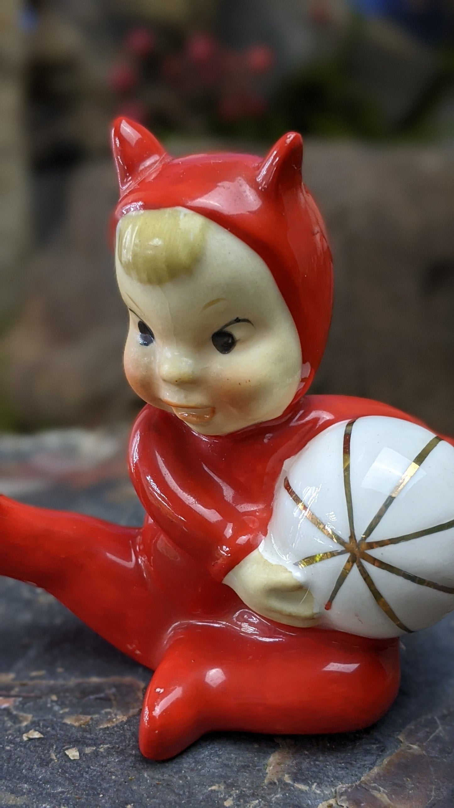Vintage mini Napco devil pixie with ball