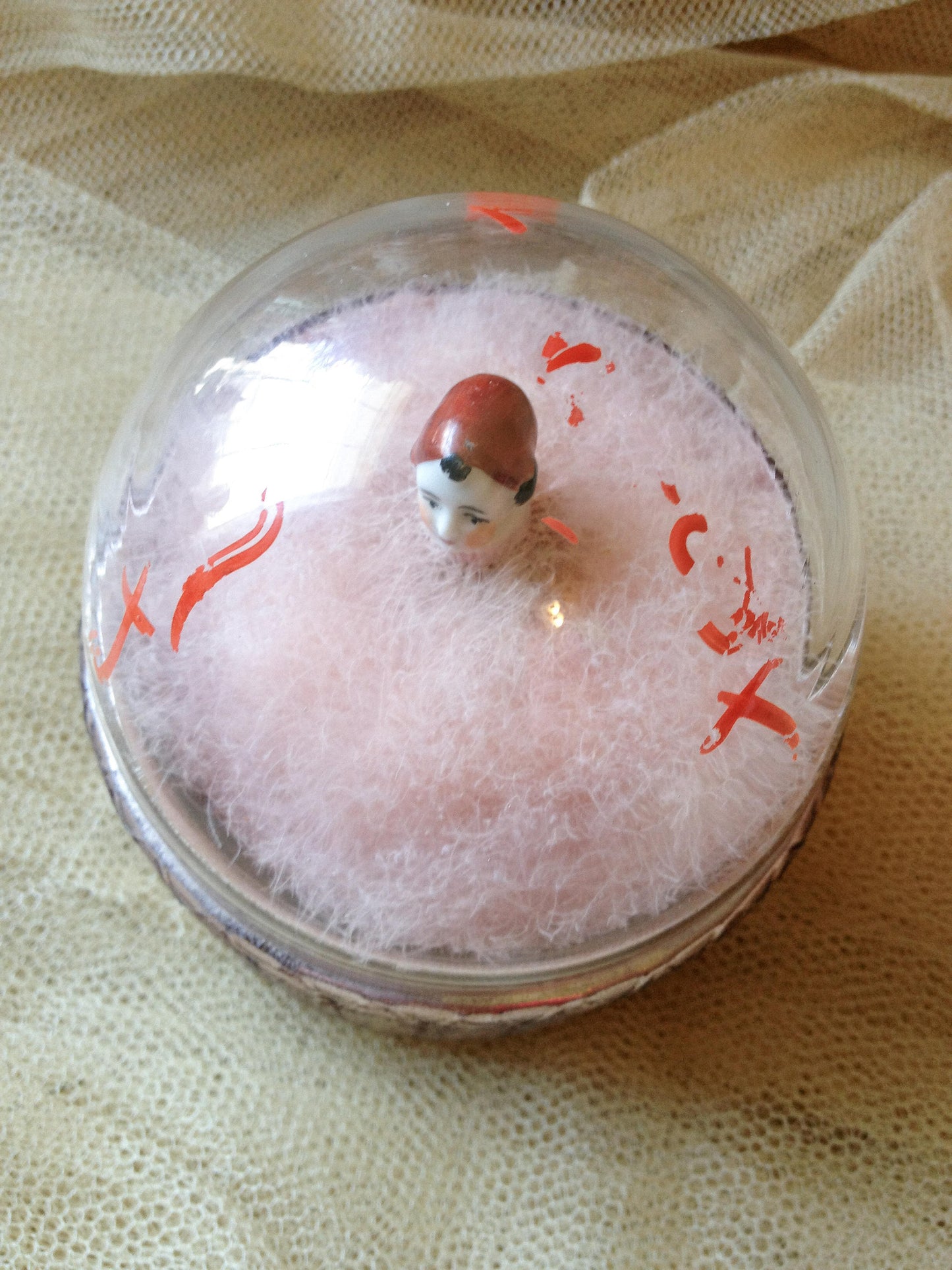 Swans down powder puff with German glass case