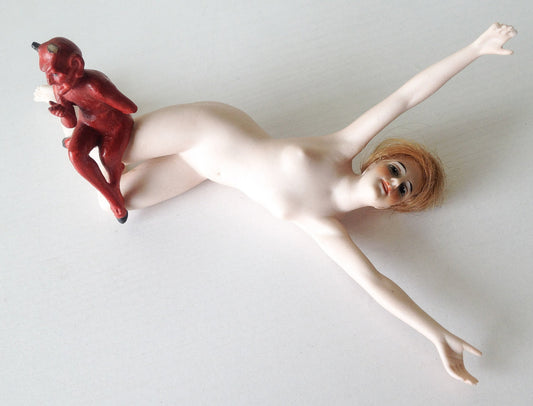 Antique rare Galluba Hoffman porcelain nude bathing beauty with red devil