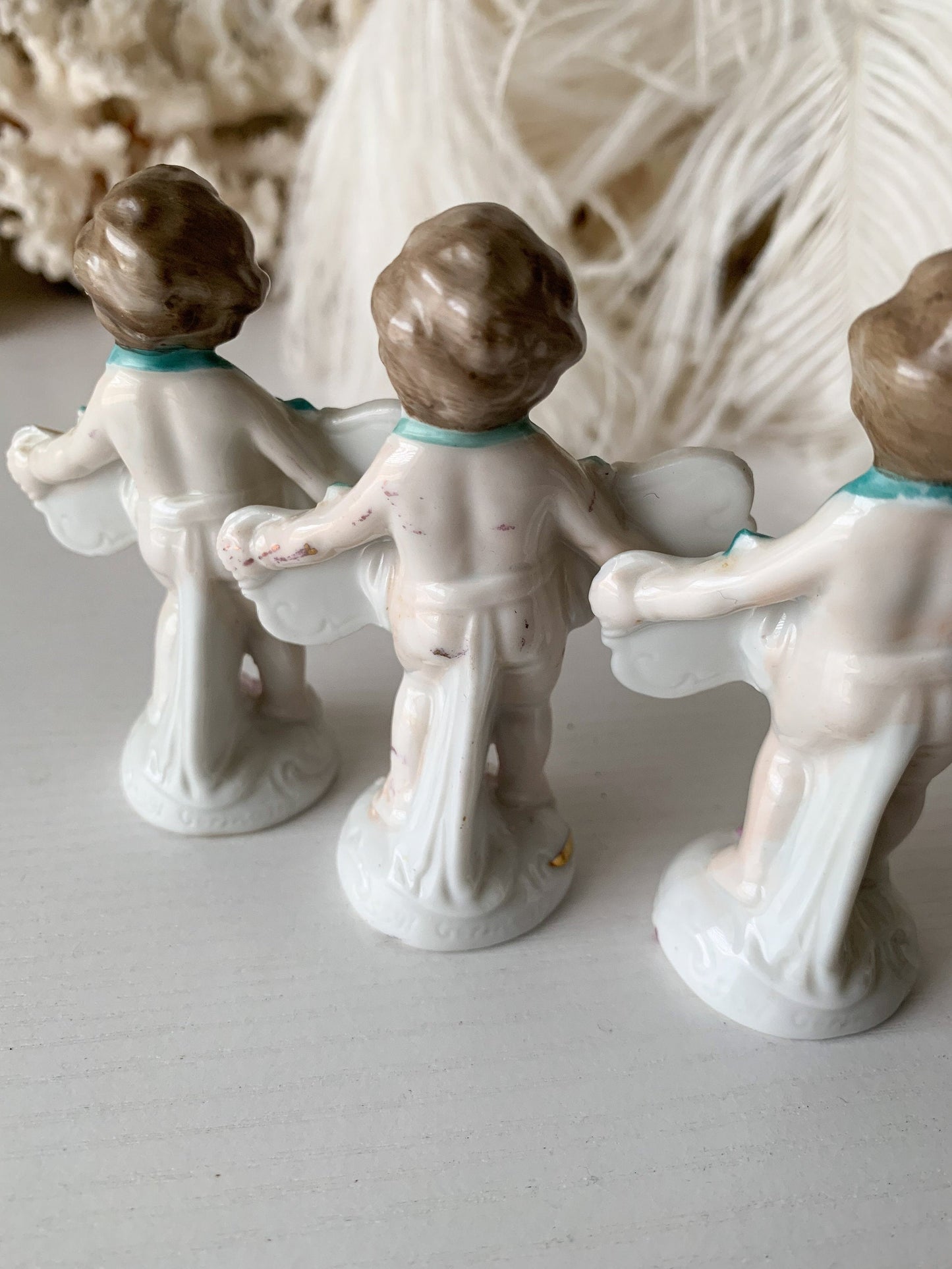 Vintage set German porcelain mini angel name place card holders