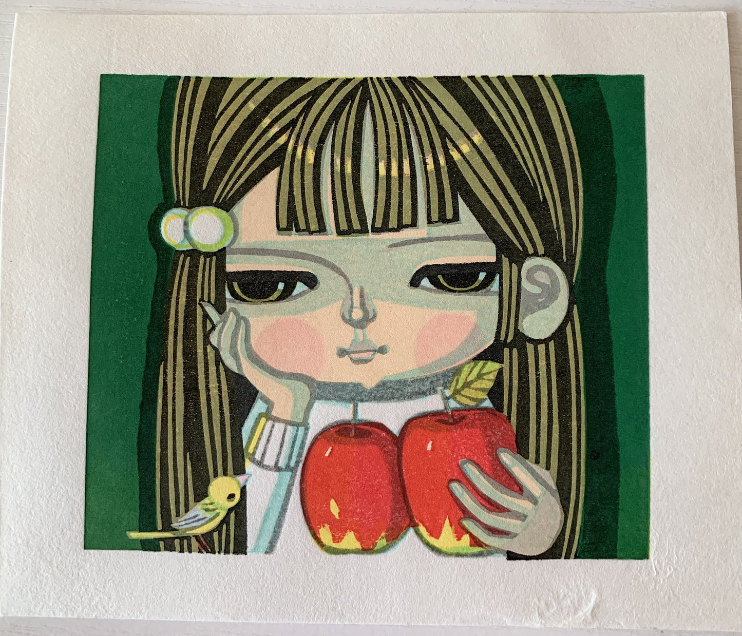 Girl with apples small Shuzo Ikeda style print