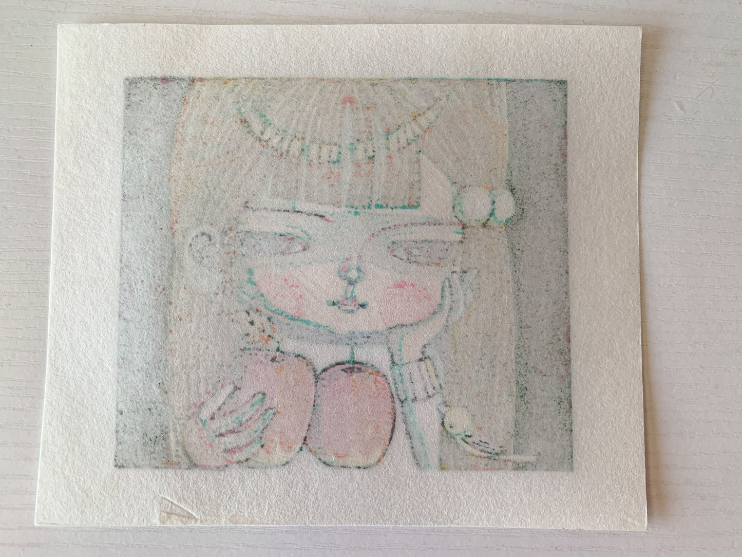 Girl with apples small Shuzo Ikeda style print