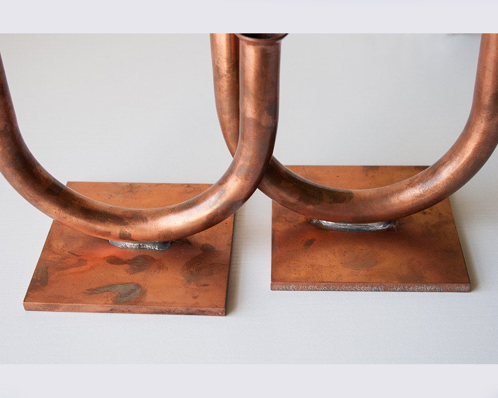 Vintage pair copper pipe bookends modern statue set