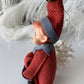 Vintage knee hugger elf red burlap Christmas shelf sitter pixie