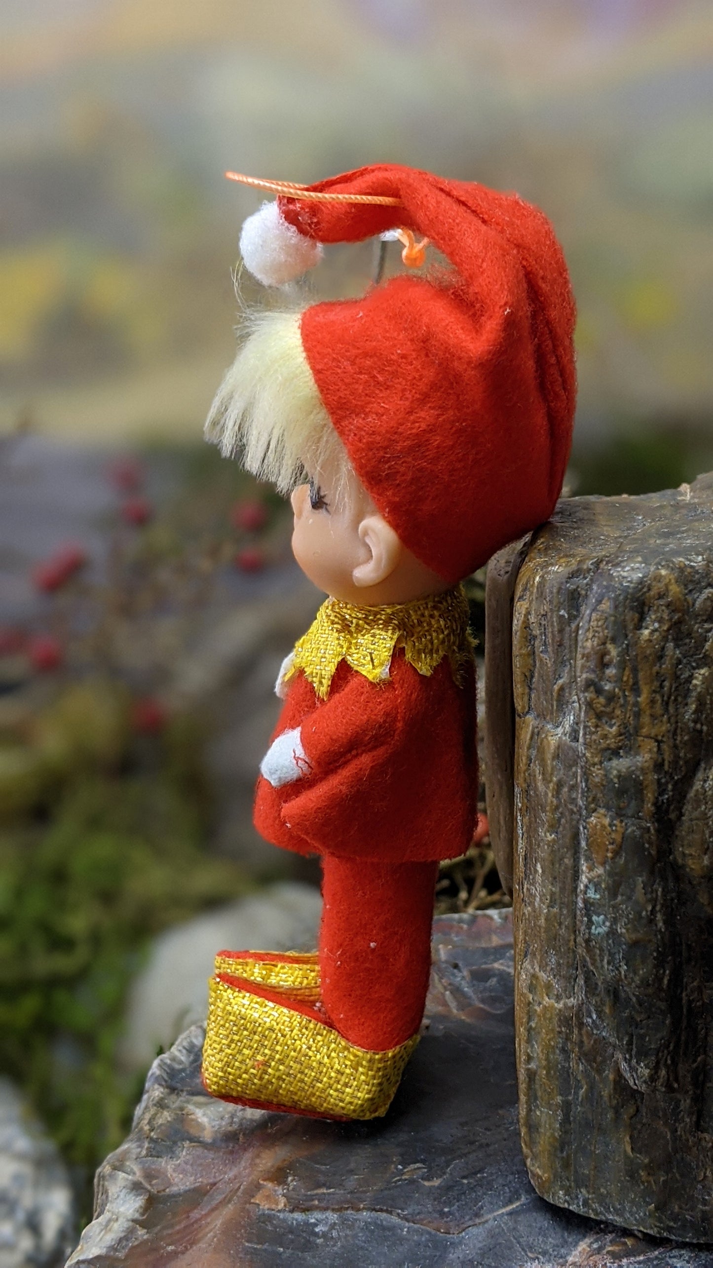 Vintage red pixie elf ornament