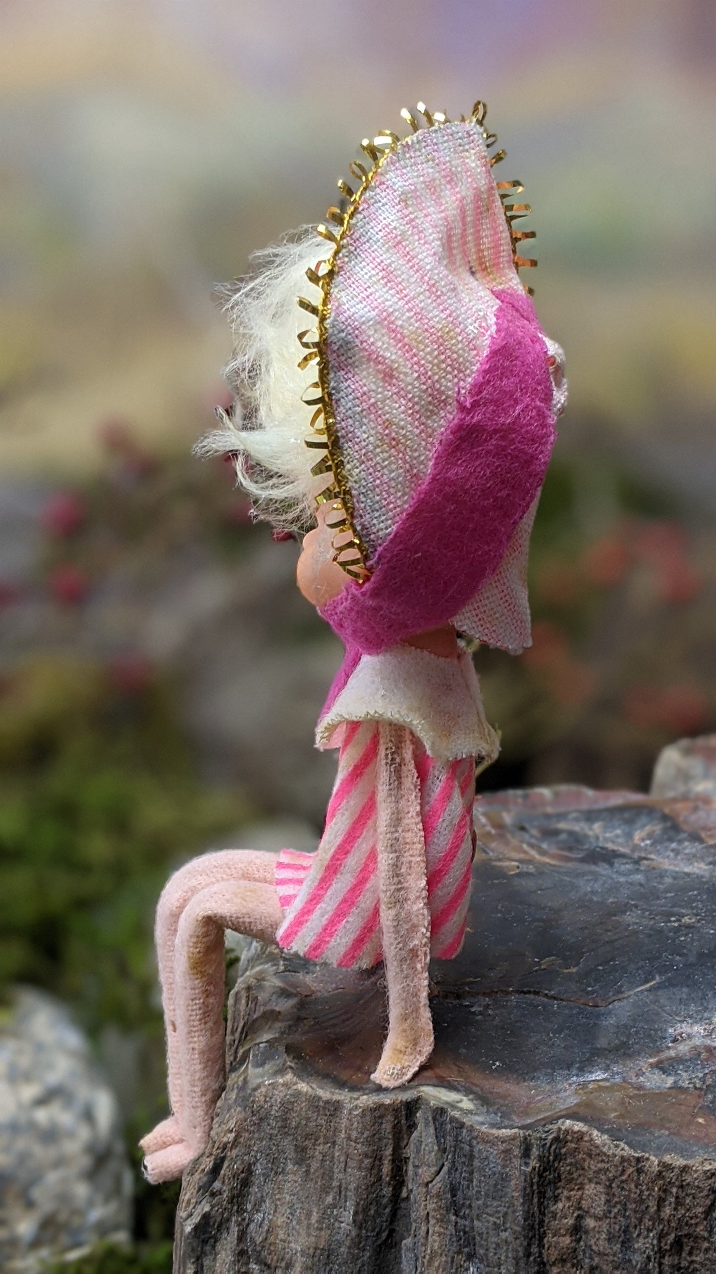 Vintage mini pink striped elf girl