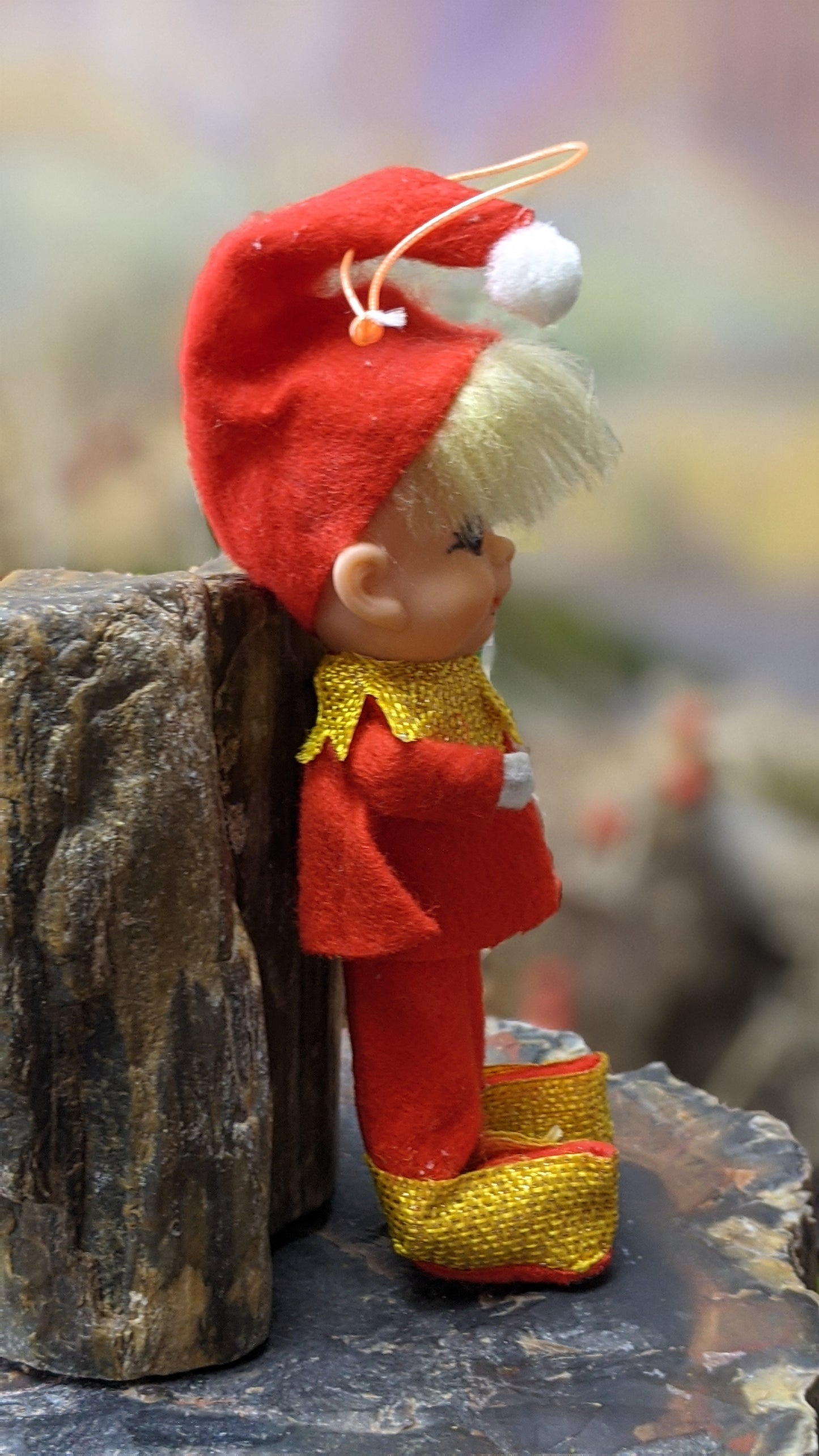 Vintage red pixie elf ornament