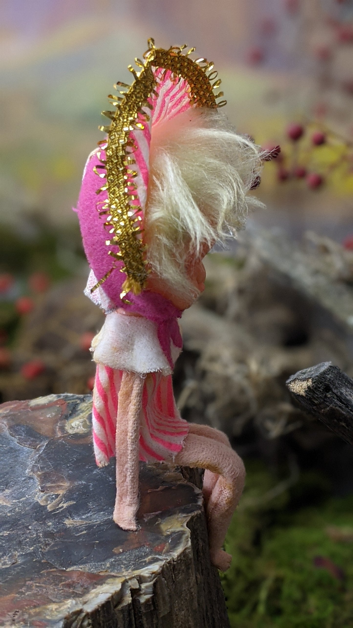 Vintage mini pink striped elf girl